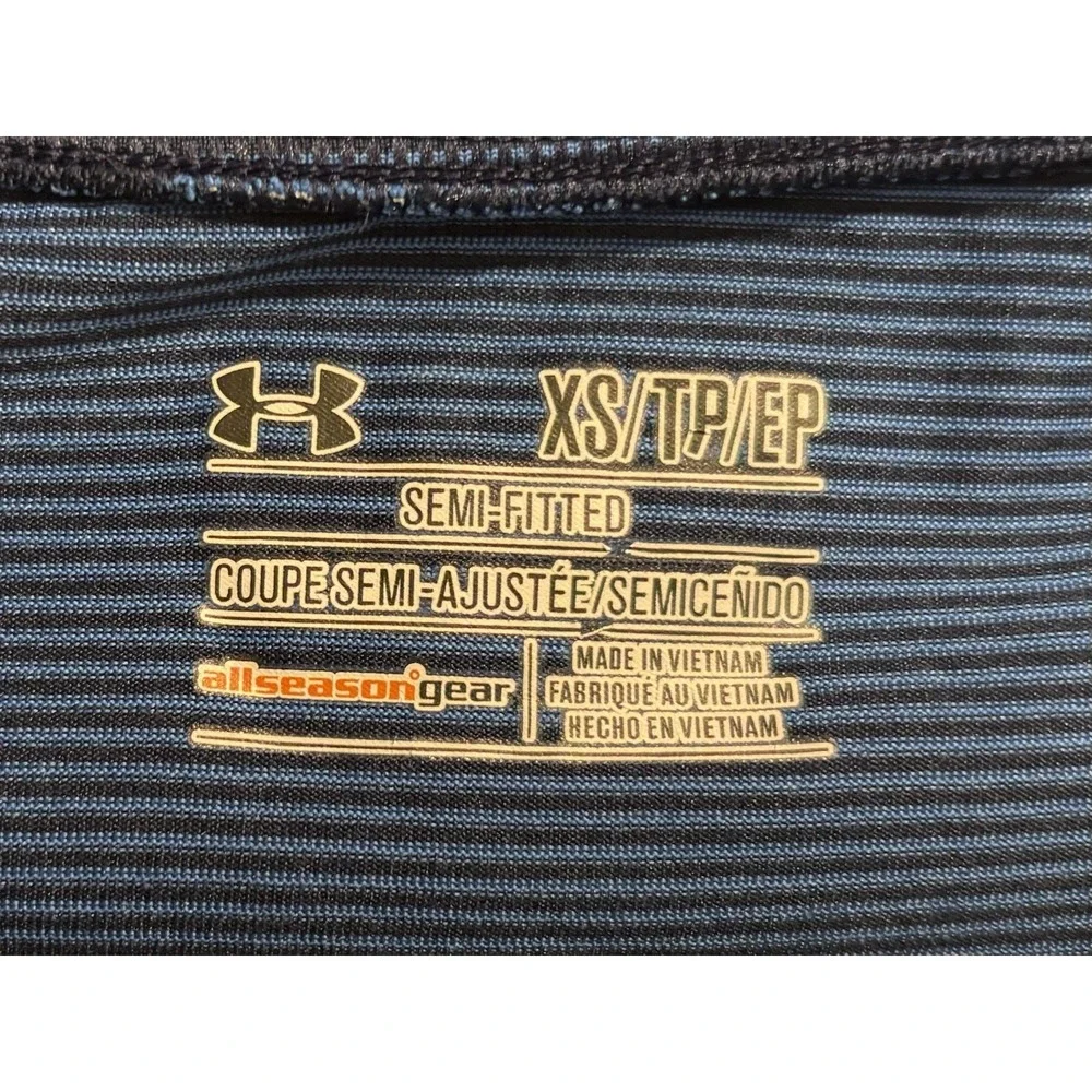 Under Armour Semi-Fitted 1/4 Zip Long Sleeve Striped Blue & Black Long Shirt XS